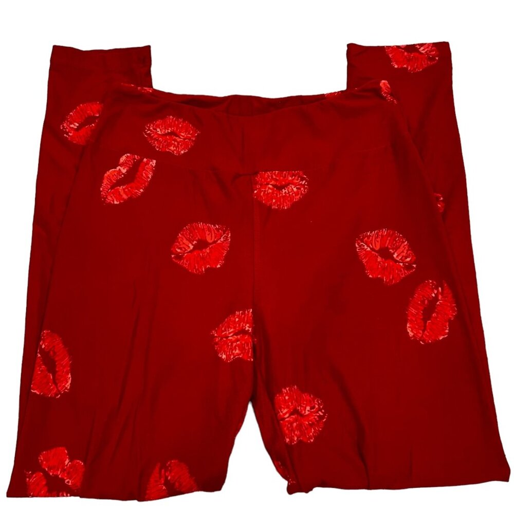 LuLaRoe Red Lips Print One Size Butter Soft Leggings